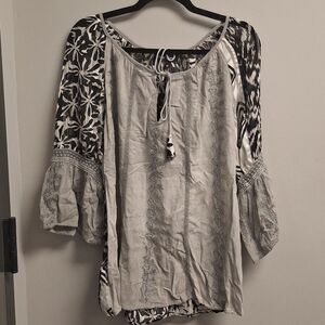 Young Threads Black & Gray Boho Blouse